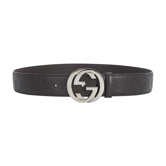 Gucci Interlocking Silver GG Buckle Embossed Leather Hip Belt Brown 80 cm / 32'' - Picture 1 of 7